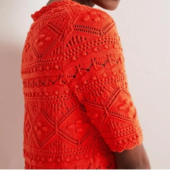 Boden Crochet Claudia Geometric Pattern Textured Knitted Orange Dress